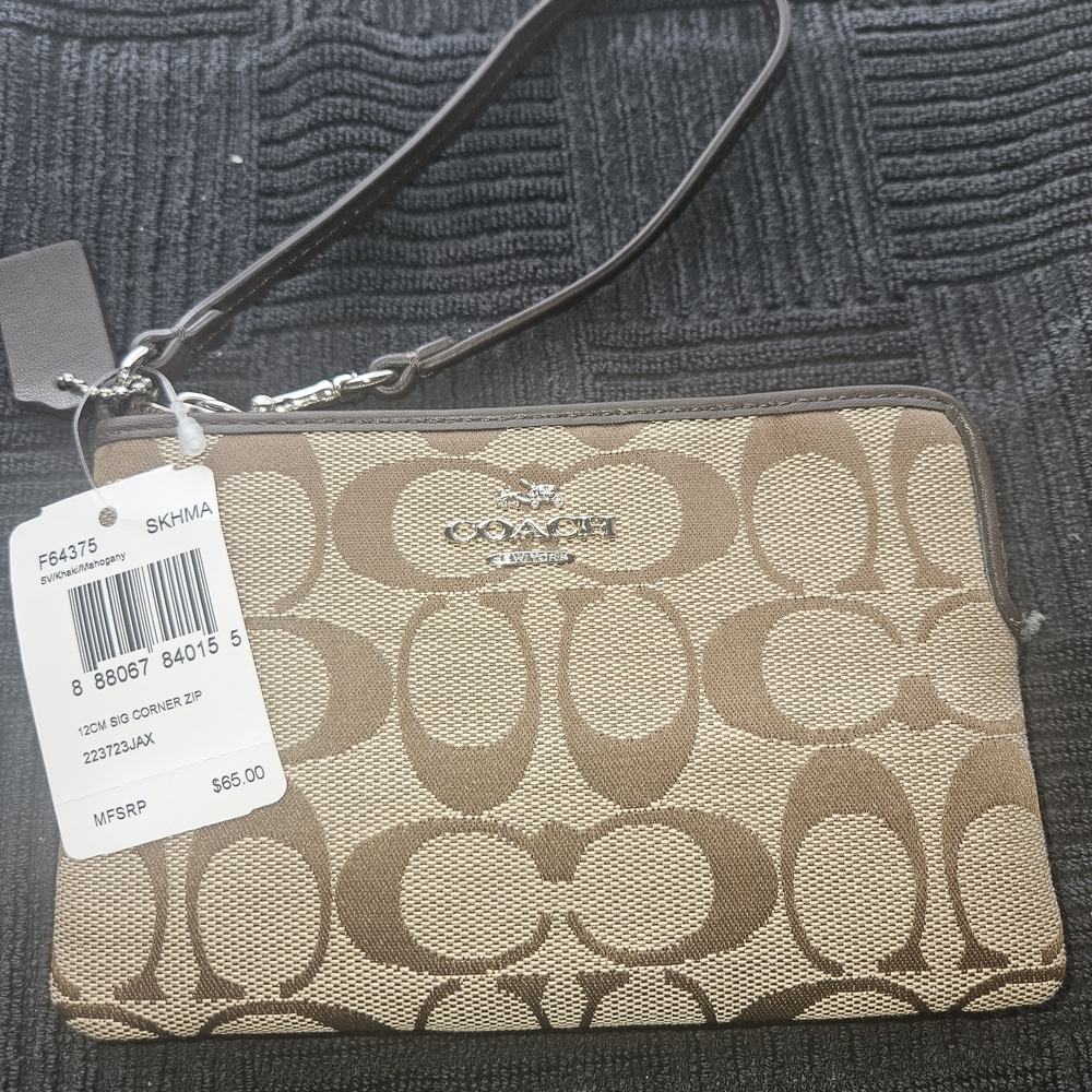 Coach Tan and Brown Signature Wristlet